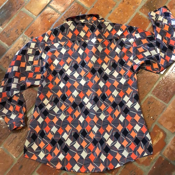 Plenty by Tracy Reese geometric print 100% silk top szM - Picture 8 of 12